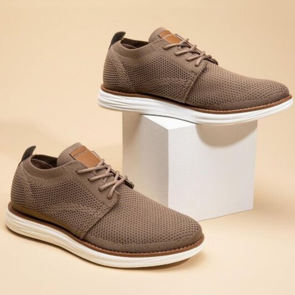 🆕Bruno Marc Men Light/Brown Knit Flex Mesh Oxfords Lace-Up Lightweight Sneakers - Picture 1 of 12